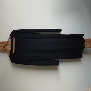 Long black cardigan or dress, with beautiful lace detail at hem.